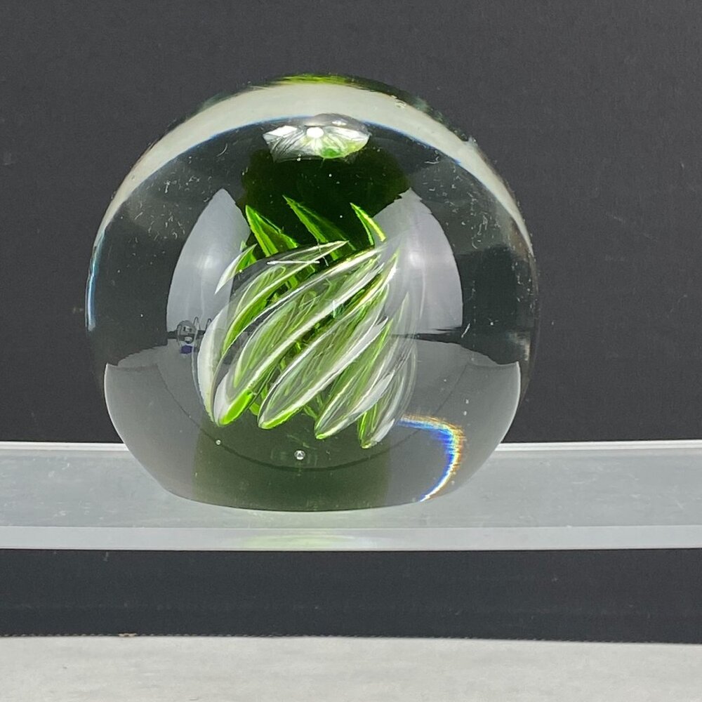 Vintage Blenko Corkscrew Green Glass Paperweight